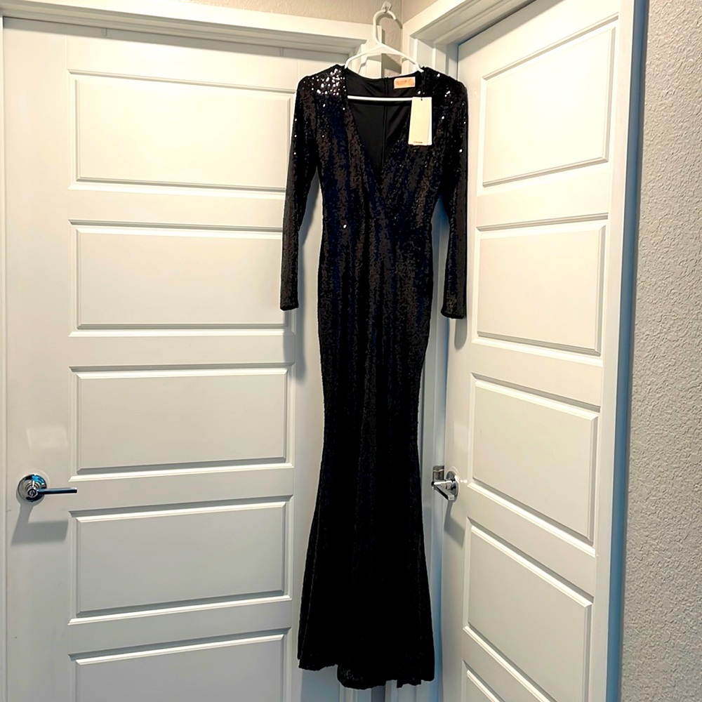Black Sequin Long Sleeve Dress